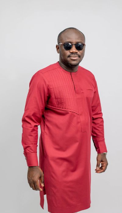 Oxblood Red Kaftan with Cream Trousers